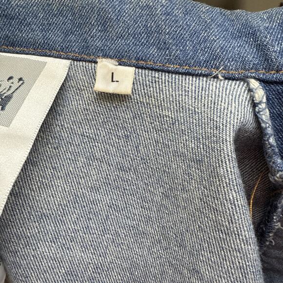 Vintage Together Denim Jacket L Floral Knit Appliqué Oversized 80s 90s Jean Coat - Picture 9 of 9